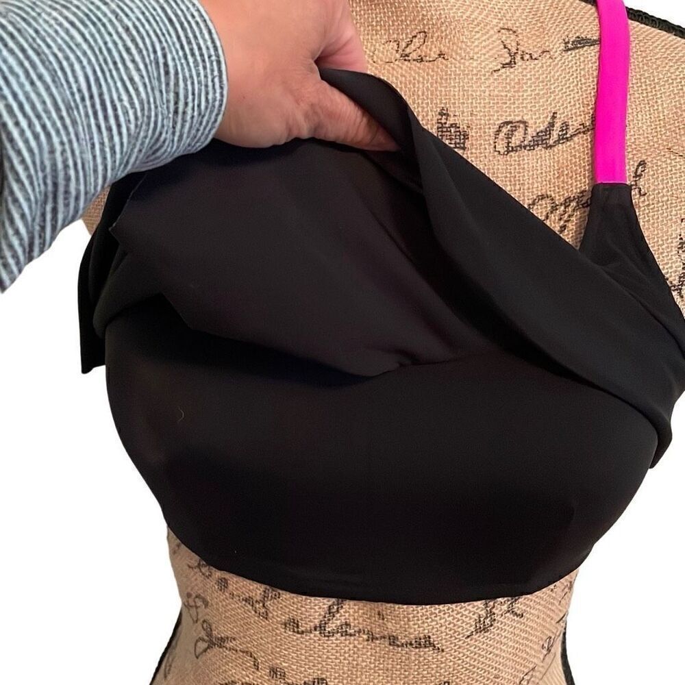 EUC PINK Victoria’s Secret Black Pink Strappy Back Removable Padding Bikini Top - Picture 4 of 8